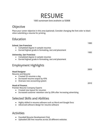 Standard Resume Format