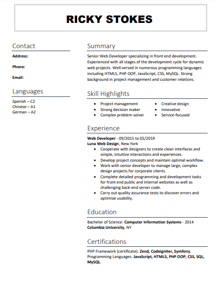 formal resume format
