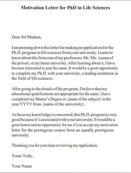 motivation letter for phd university