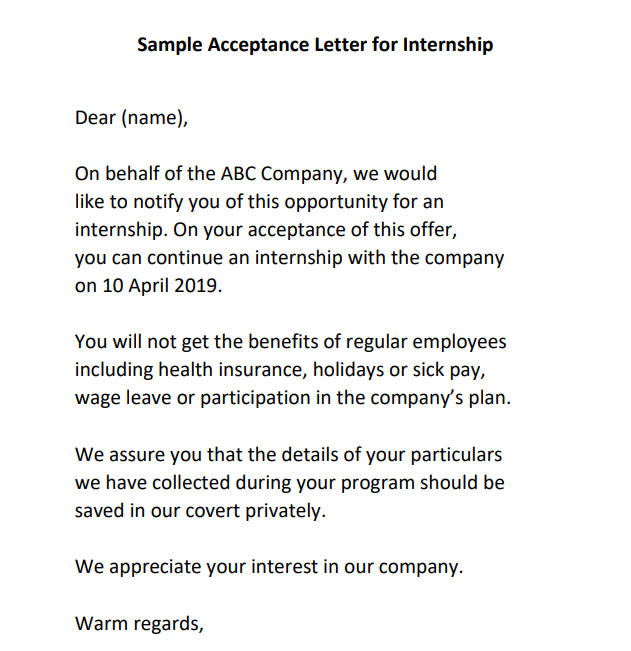 internship acceptance email