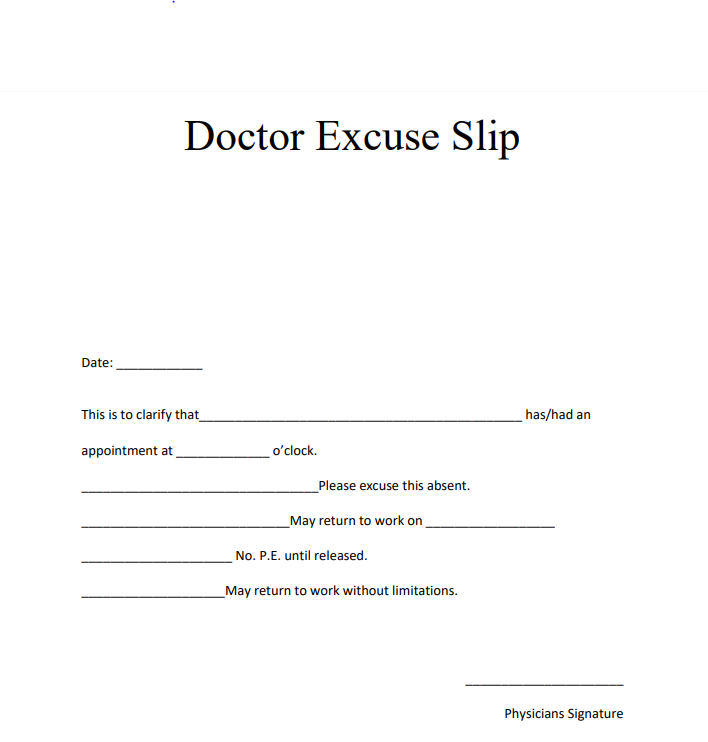 dr note template
