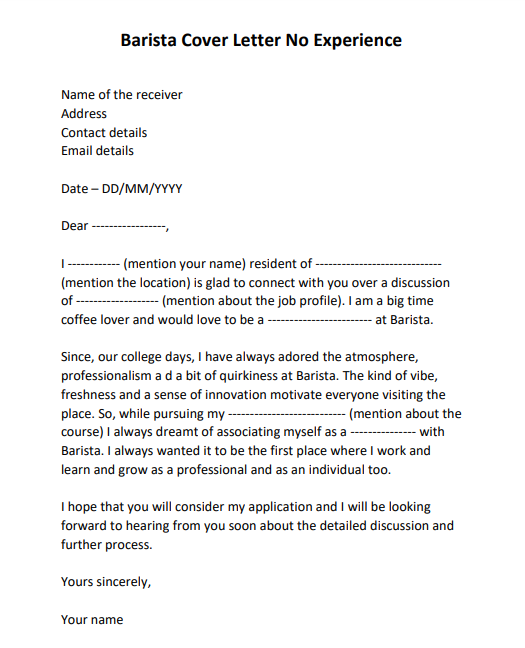 cover letter for coffee barista