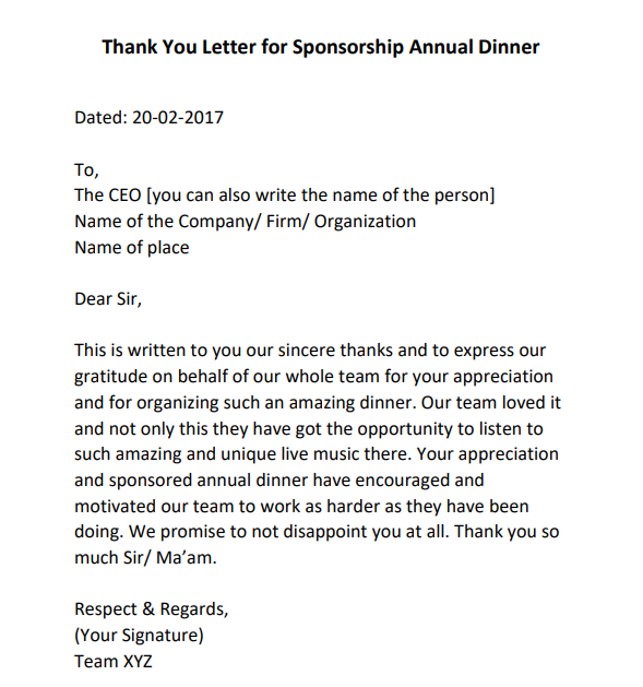 thank you letter for sponsorship of event