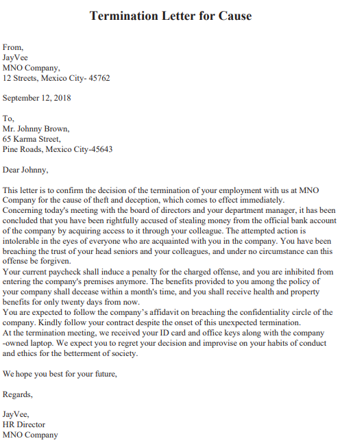 dismissal letter for misconduct