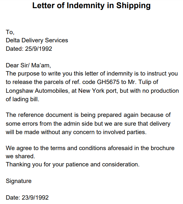 letter of indemnity shipping