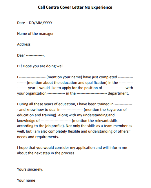 sample application letter for a call center agent