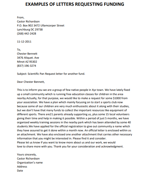 sample grant request letter