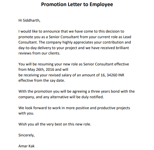 cover letter for promotion