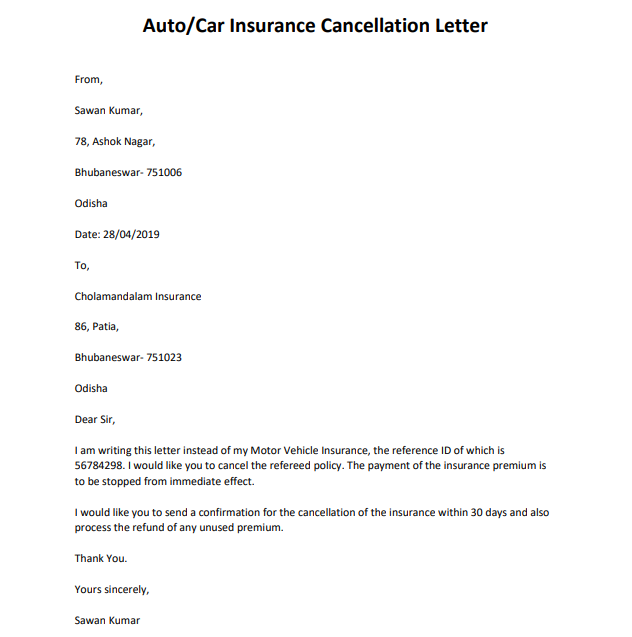 health insurance cancellation letter