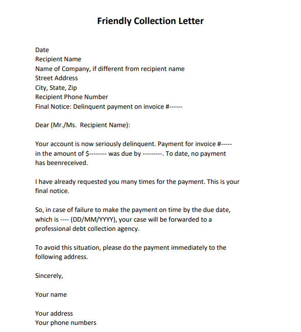 debt collection letter sample